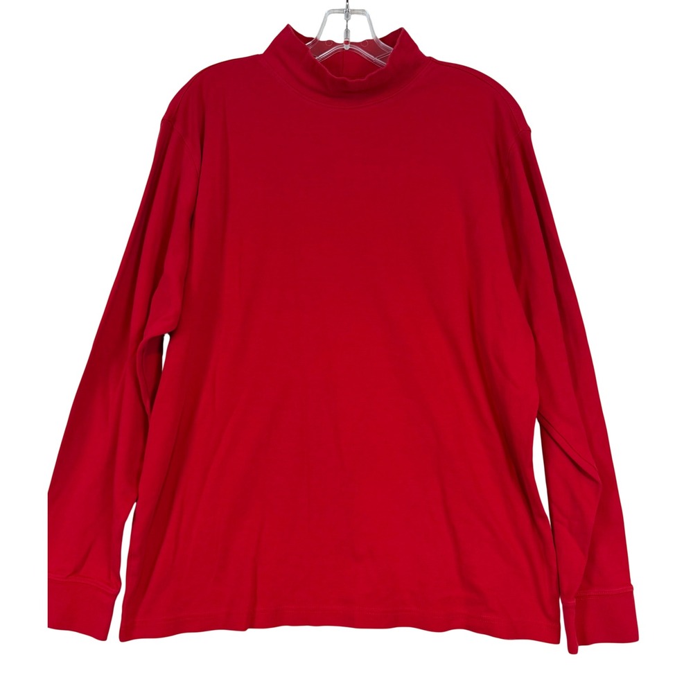 Lands End Mens Large Red Mock Turtleneck‎ Long Sleeve Cotton Jersey Shirt Layer